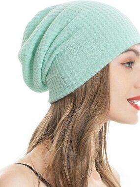 Women's Mint Green Warm Knit Winter Pull-On Classic Slouchy Stretch Skull Cap